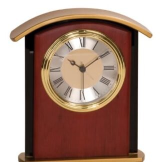 Arch Gold Top Mahogany Finish and Glass Desk Clock