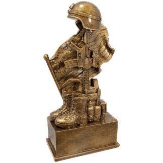 Antique Gold Military Resin Hlemet on Rifle