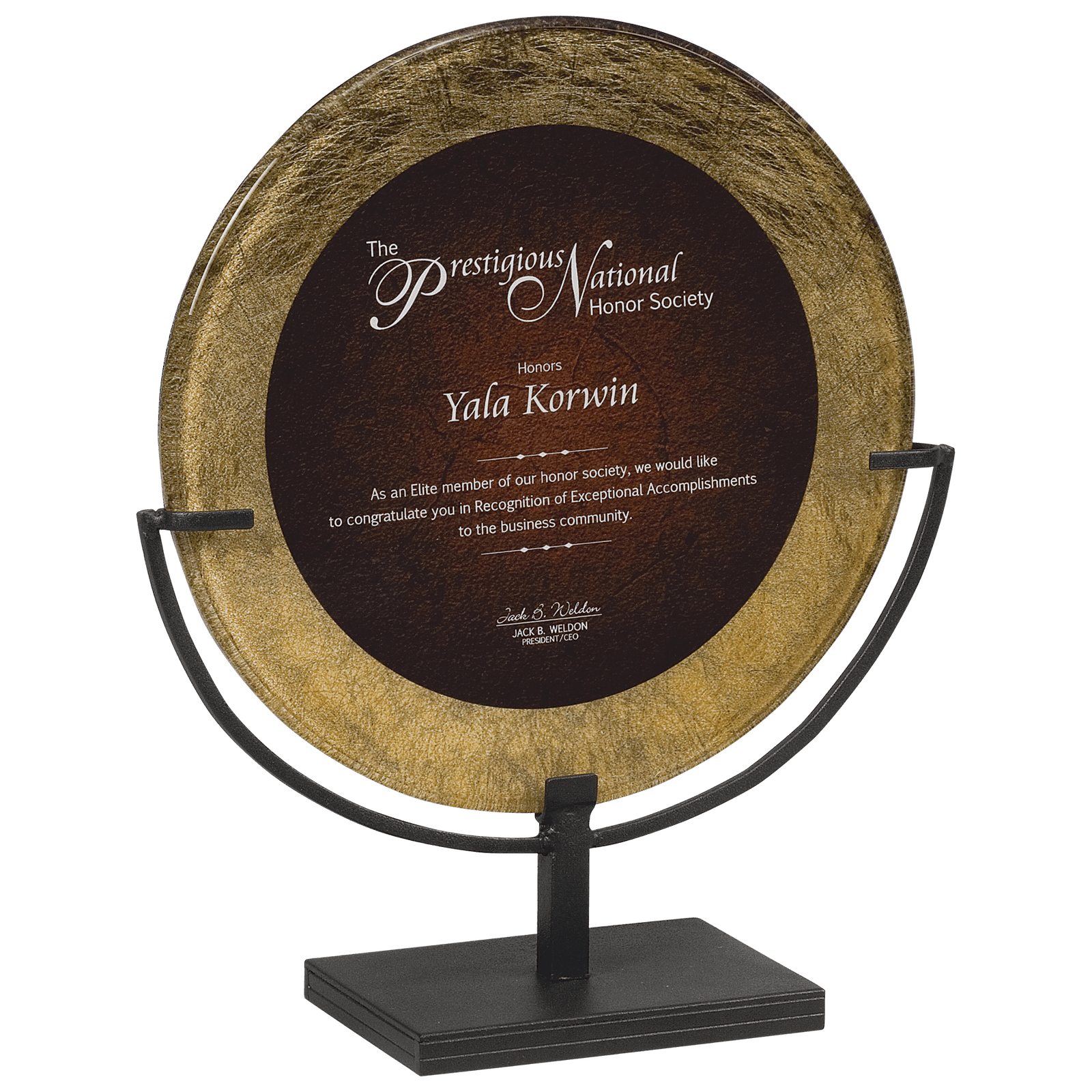 Gold & Burgundy Round Acrylic with Iron Stand