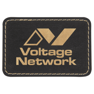 Rectangle Black/Gold Laserable Leatherette Patch with Adhesive