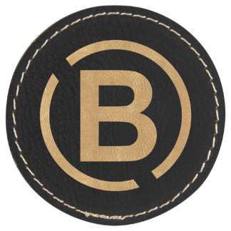 Round Black/Gold Laserable Leatherette Patch with Adhesive