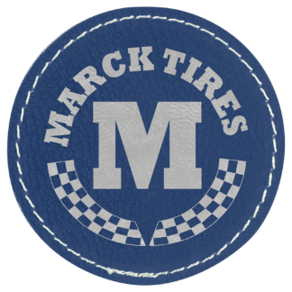 Round Blue/Silver Laserable Leatherette Patch with Adhesive