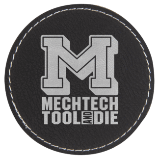 3" Black/Silver Round Leatherette Patch with Adhesive