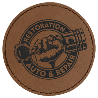 Round Dark Brown Laserable Leatherette Patch with Adhesive