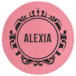 Round Pink Laserable Leatherette Patch with Adhesive