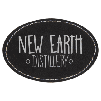 3" x 2" Black/Silver Oval Leatherette Patch with Adhesive