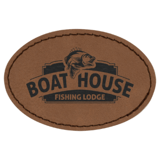 Oval Dark Brown Laserable Leatherette Patch with Adhesive