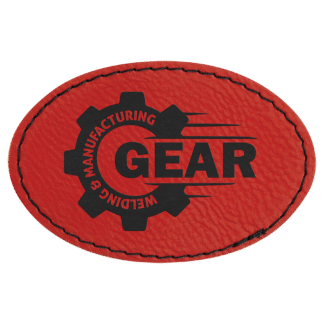 Oval Red Laserable Leatherette Patch with Adhesive