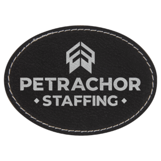 7 1/2" x 2 1/2" Black/Silver Oval Leatherette Patch with Adhesive