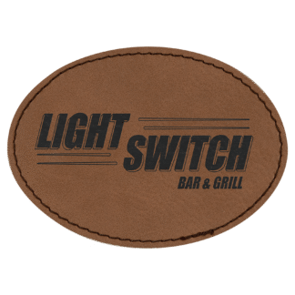 Oval Dark Brown Laserable Leatherette Patch with Adhesive