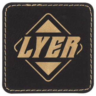 Black/Gold Square Laserable Leatherette Patch with Adhesive