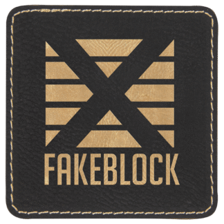 Black/Gold Square Laserable Leatherette Patch with Adhesive