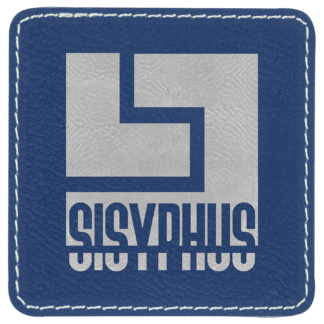 Square Blue/Silver Laserable Leatherette Patch with Adhesive