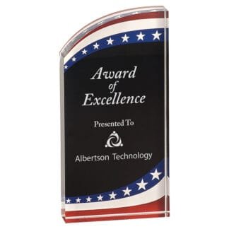 Award of Excellence trophy with a star-spangled red, white, and blue border; Presented To Albertson Technology.