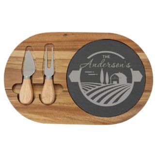 Acacia Wood with Slate Serving Board Includes Cheese Tools