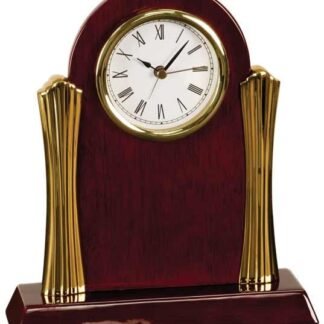 Arch Rosewood Desk Clock with Gold Metal Columns