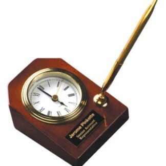 Rosewood Piano Finish Desk Clock with Pen