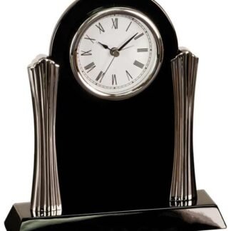 Black Desk Clock with Silver Metal Columns