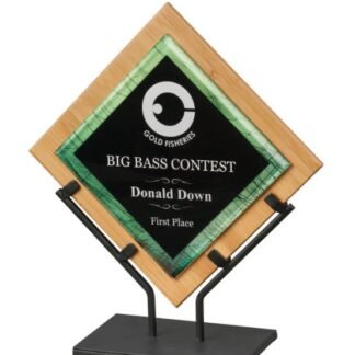 Green Galaxy Acrylic & Bamboo Plaque with Iron Stand