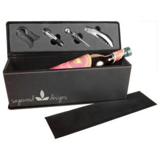 Black/Silver Leatherette Single Wine Box with Tools