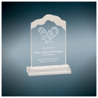 Crystal award plaque with an eagle engraving, awarded to Father Darrell Hastings as guest speaker for the United Shiloh Missionary Baptist Association.
