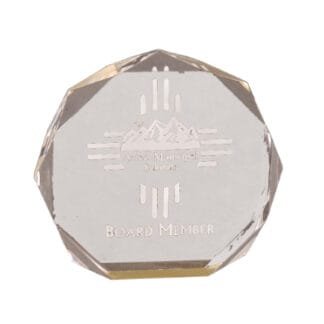 Crystal octagonal award trophy with 'Board Member' inscription and decorative engraving