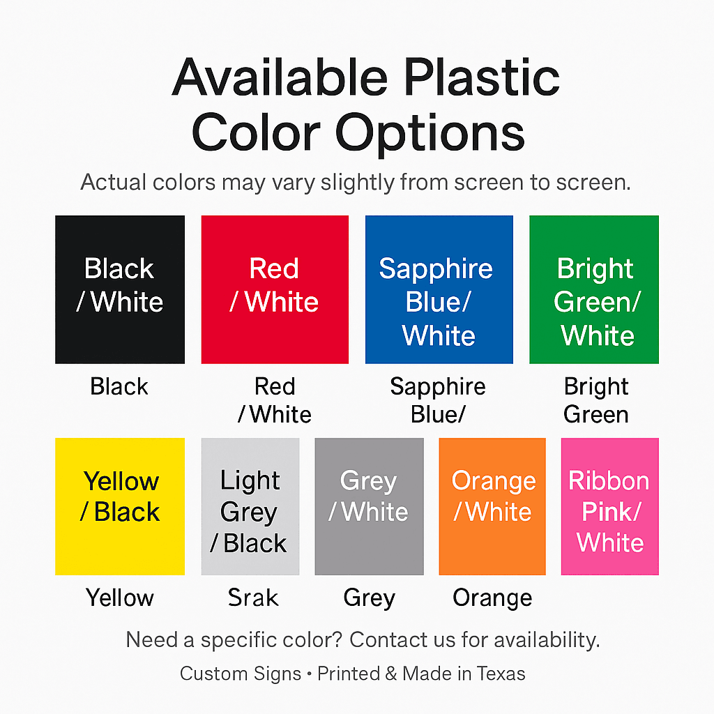 woo ready swatch for plastic signs - Trophies Etc.