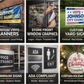 Signs & Banners, Window Graphics, Aluminum, ADA, Cast, Plastic, Yard Signs