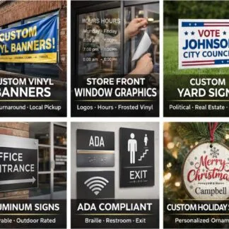 Signs & Banners, Window Graphics, Aluminum, ADA, Cast, Plastic, Yard Signs